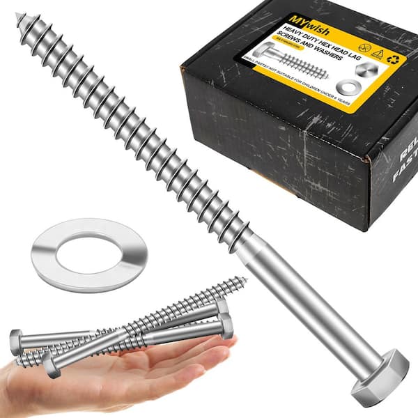 1/2 in. x 6 in. Stainless Steel Hex Drive Hex Head Lag Screws with Washers (25-Pack)