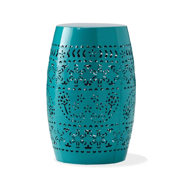 12.25 in. Round Metal Outdoor Side Table in Teal
