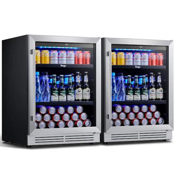 Yeego 48 in. Dual Zone 280-Cans Beverage Cooler in Black Side-by-Side Refrigerator Built-In or Freestanding with Safety Lock