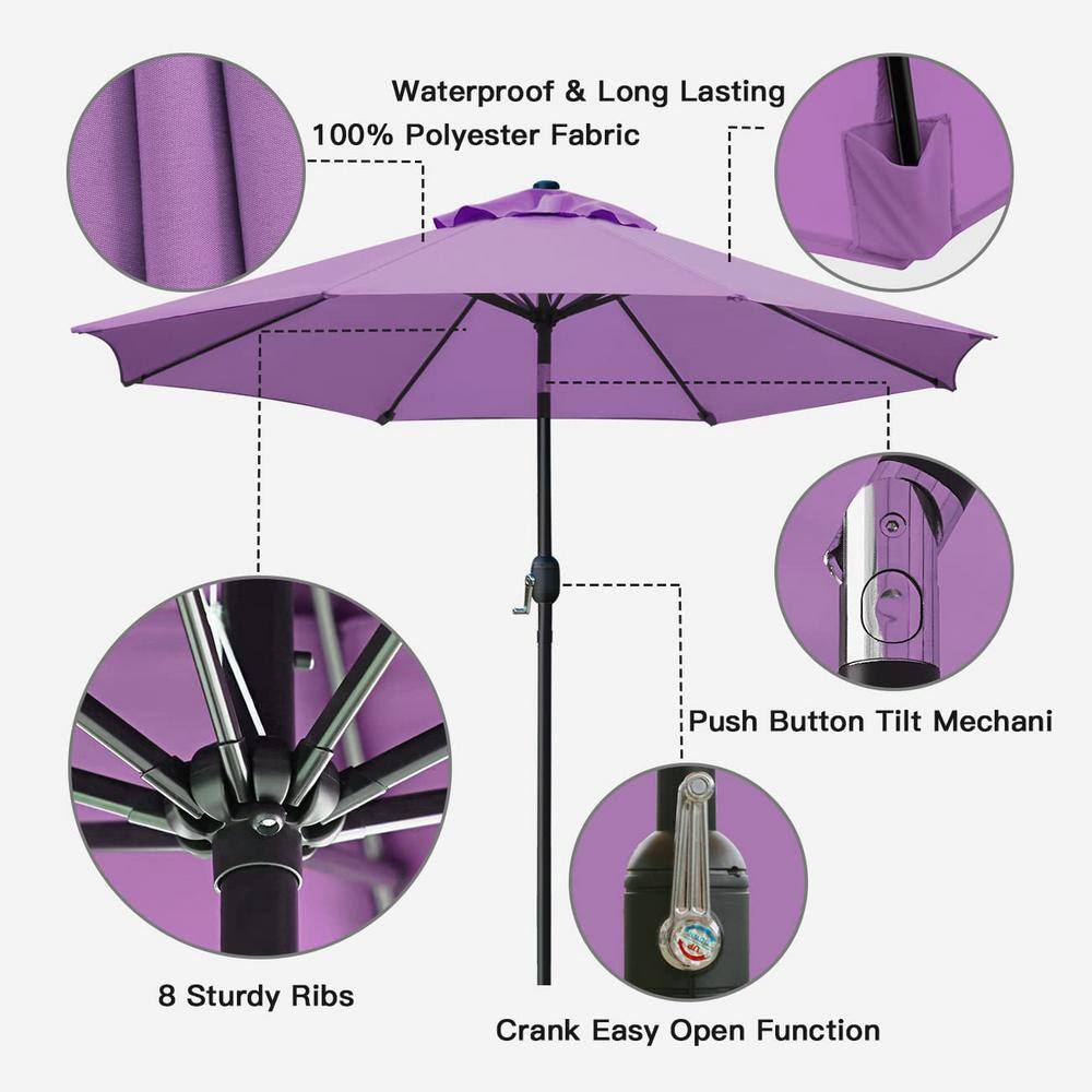 9 ft. Purple Aluminum Market Patio Umbrella with Crank Lift