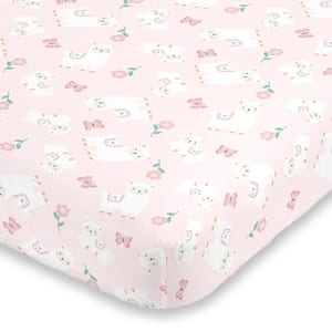 Sweet Llama and Butterflies Floral Pink and White Super Soft Polyester Fitted Crib Sheet