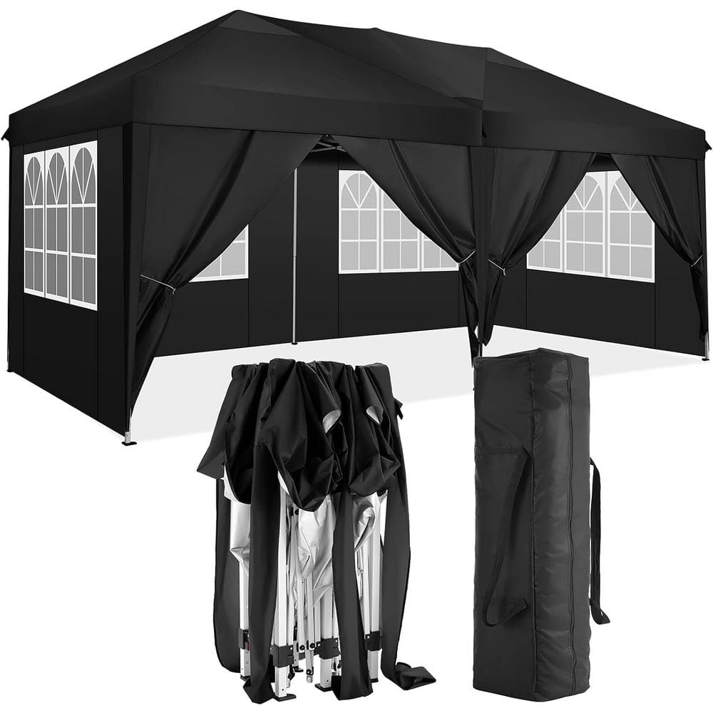10x20 Black Waterproof Pop Up Canopy Tent with Sidewalls