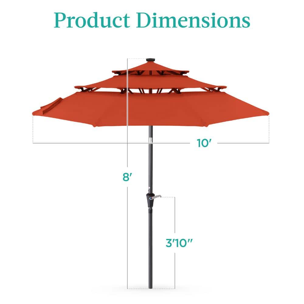 10ft Rust Steel Market Patio Umbrella with LED Lights
