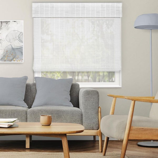 Natural Woven Light Filtering Cordless Bamboo Roman Shades for Windows, 50 in. W x 36 in. L, Snow