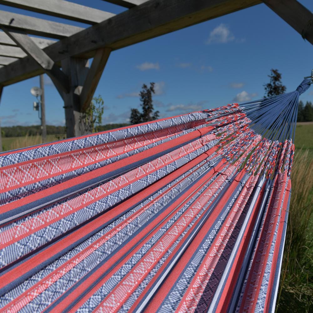 Latin Double Cotton Hammock in Vibrant Red and Blue Stripes