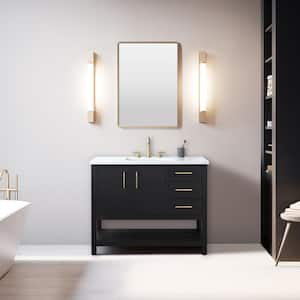 Oliver 42 in. W Bath Vanity in Black Oak with Engineered Stone Top in Arabescato with White Sink