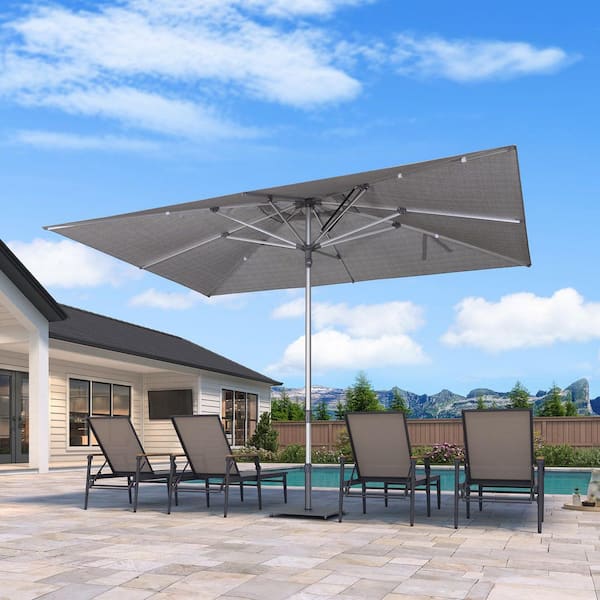 9 ft. x 12 ft. Outdoor Patio Umbrella Silver Pole Market Table Sun Umbrellas with 8-Aluminum Sturdy Ribs in Gray
