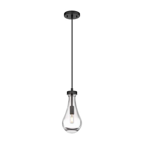 Innovations Owego 100-Watt 1 Light Matte Black Shaded Pendant Light with Clear glass Clear Glass Shade