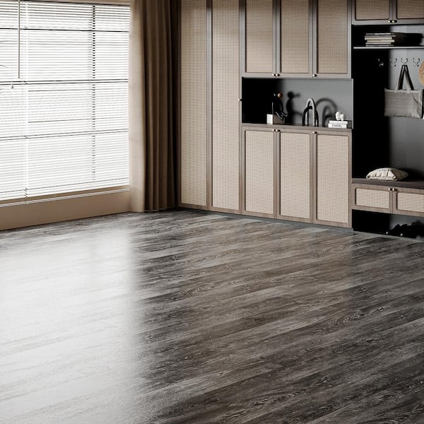 Gray 12 MIL 6" W x 36" L Water Resistant Peel and Stick Vinyl Flooring Tile, Self-Adhesive Flooring (54 sq. ft./Box)