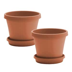 Terra 8 in. Resin Set of 2 Planters and 2 Saucers Bundle, Terra Cotta