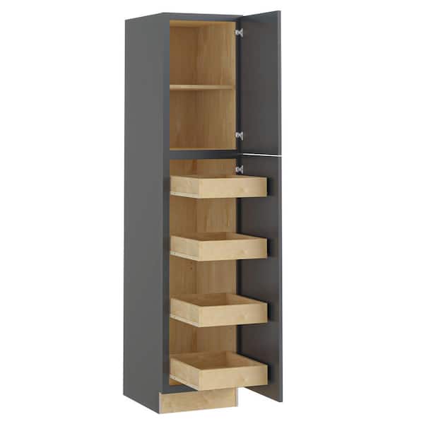 Home Decorators Collection Newport 18 in. W x 24 in. D x 84 in. H Assembled Plywood Pantry Kitchen Cabinet in Deep Onyx with 4ROT Soft Close RH