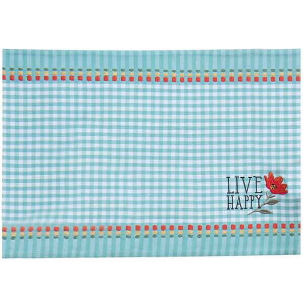 Kay Dee Blooming Thoughts 19 in. x 13 in. Blue and White Embroidered Cotton Gingham Placemats (Set of 4)