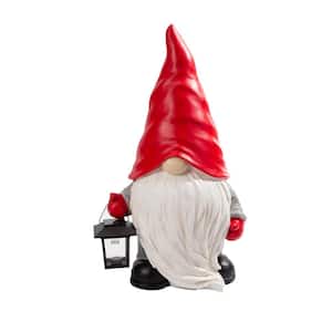Welcome Home Resin Gnome Sculpture with Solar-Powered Lantern