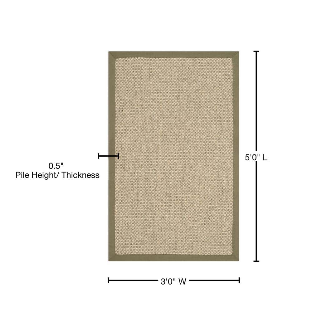 Natural Green Sisal and Jute Area Rug with Cotton Backing