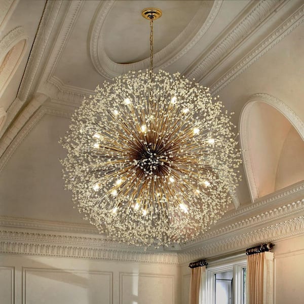 Calzada 24-Light Gold Decor Dandelion Firework Chandelier with Bulbs