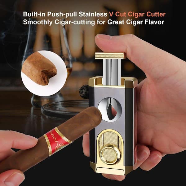 spanish for cigarette lighter Unbranded 8.34 in. W x 3.47 in. H Brown PU Leather Spanish Cedar Wood  Travel Cigar Humidor with Lighter, Cutter and Accessories SA1059B298