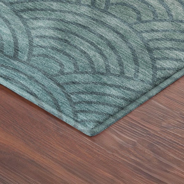 Mayfield Premium Machine Washable Abstract AMF2414 Teal 10 ft. x 14 ft. Area Rug