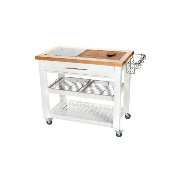 Chris & Chris Pro Chef White Kitchen Cart With Chop and Drop System