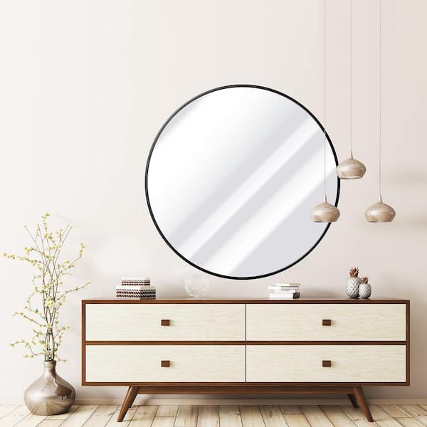 Wesoky 30 inch round wall mirror, large black circle mirror for wall,  vanity mirror bathroom mirror with metal frame for living room