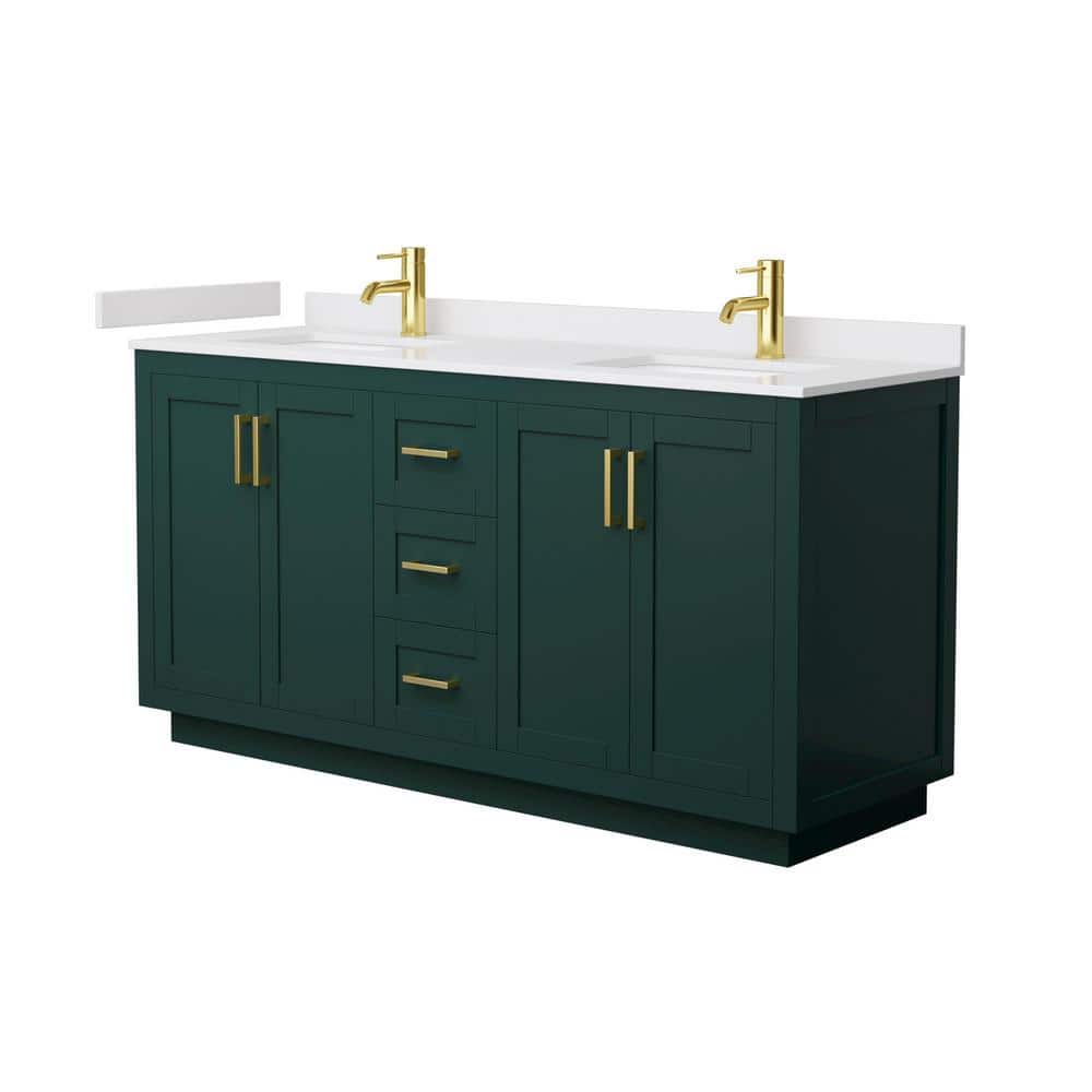 Miranda 66'' Green Double Freestanding Bathroom Vanity with Gold Trim
