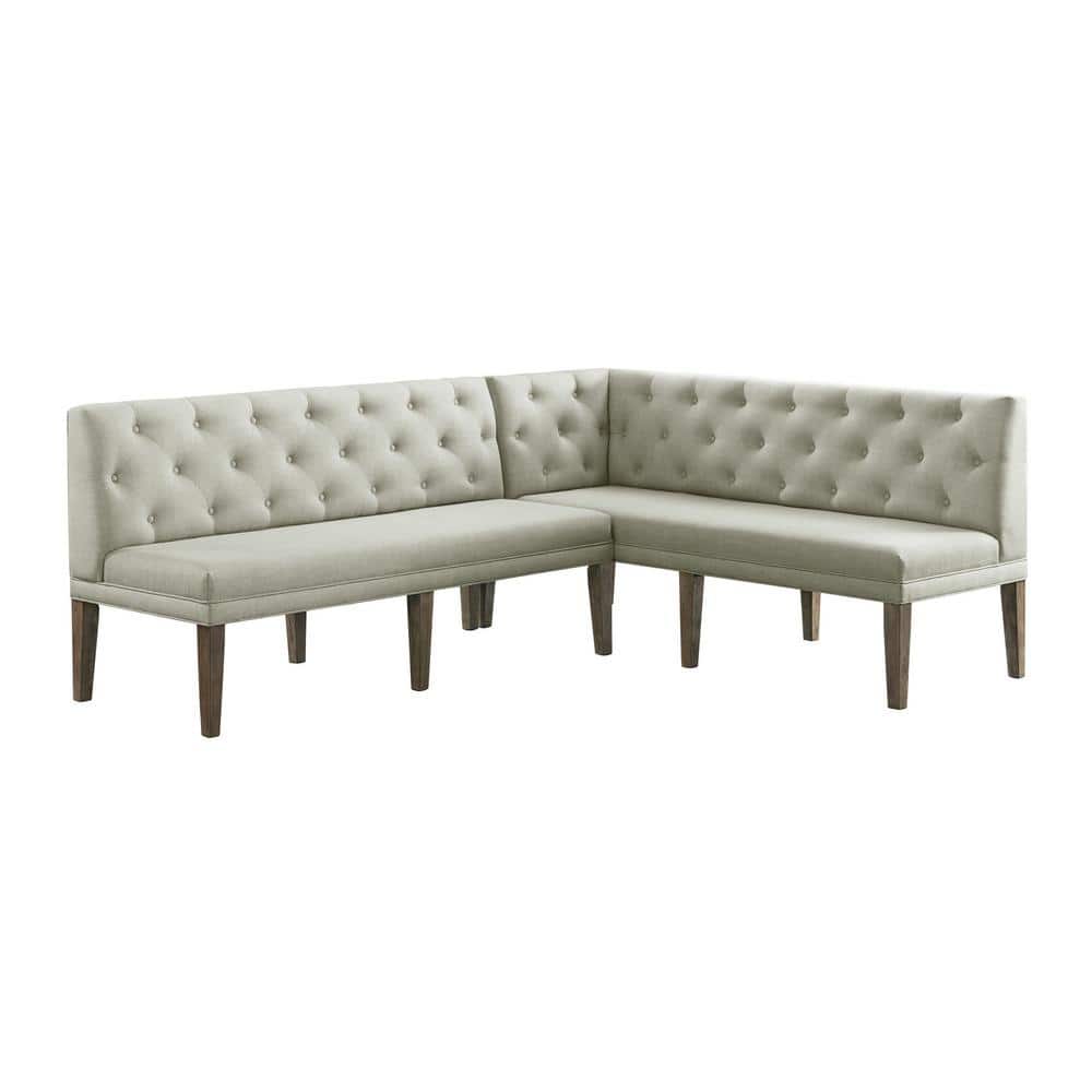 Gray Tufted Fabric Armless Sectional Sofa with Wooden Legs