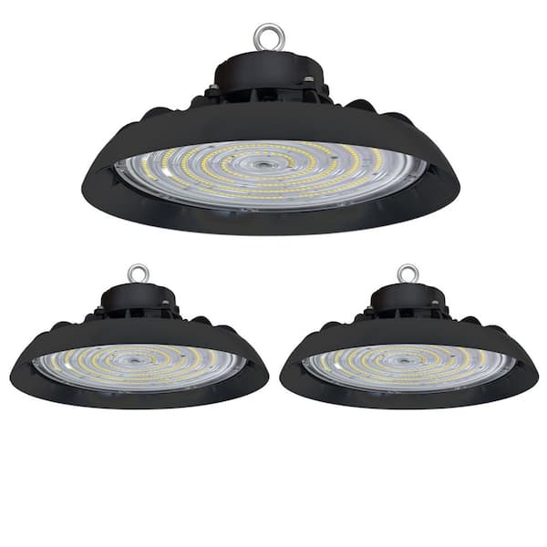 11 in. 450-Watt Equivalent Integrated LED 0-10V Dimmable Black UFO High Bay Light 5000K for Workshop, ETL Listed 3 Pack