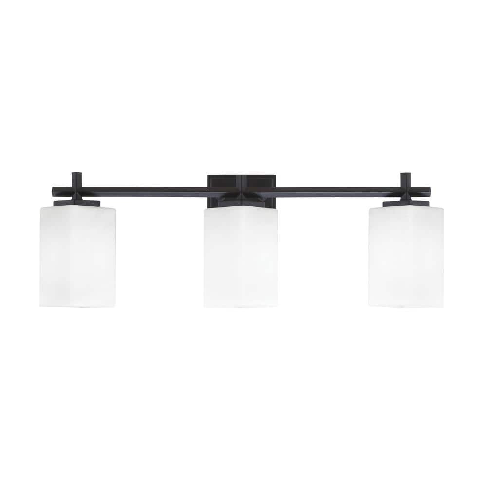 Bridgewater 24.5 in. 3 Light Vanity Light Matte Black 3.5 in. Square White 