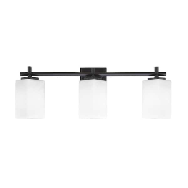 Unbranded Bridgewater 24.5 in. 3 Light Vanity Light Matte Black 3.5 in. Square White Marble Glass Shades, No Bulbs Included
