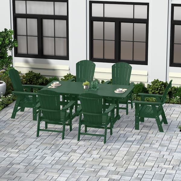 WESTIN OUTDOOR Altura Outdoor Patio Weather Resistant 6-Piece HDPE Plastic Dark Green Rectangle Adirondack Dining Set With Bench