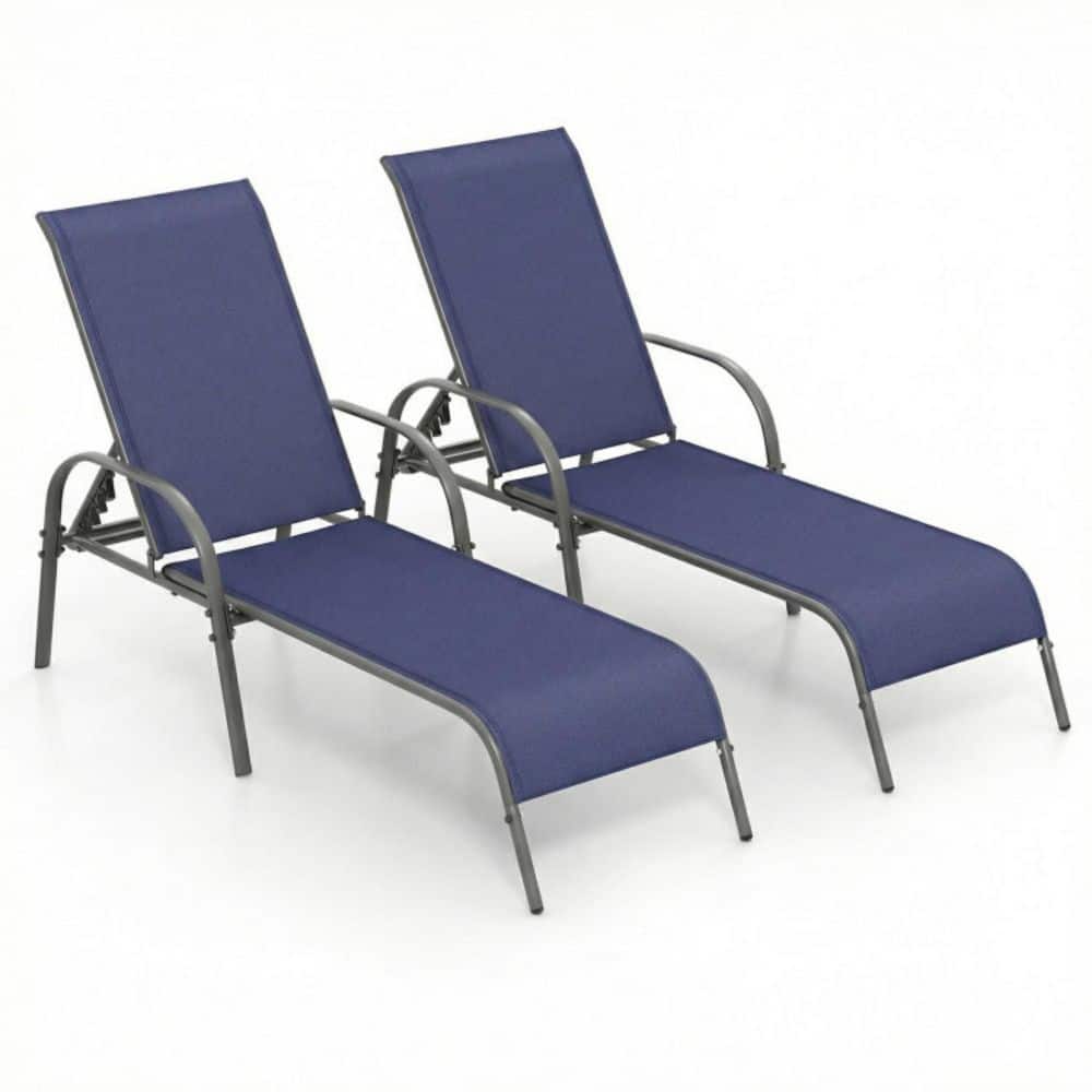 Navy 2-Piece Metal Outdoor Chaise Lounge Patio Lounge Chair with Fabric Seat, Adjustable Reclining Armrest price history on PriceWatchPro