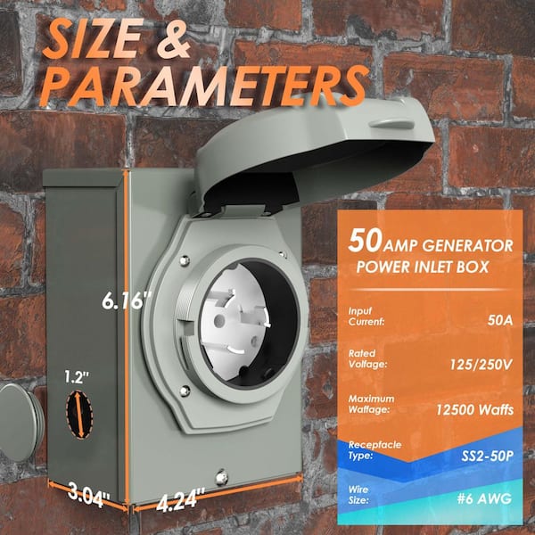 N/A 50 Amp NEMA SS2-50P 125/250V 12500W Generator Inlet Box w/ LED