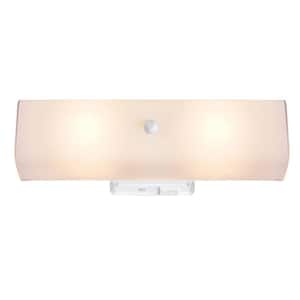 Adeliade 14 in. 2-Light White Bath Vanity Light with Glass Shade