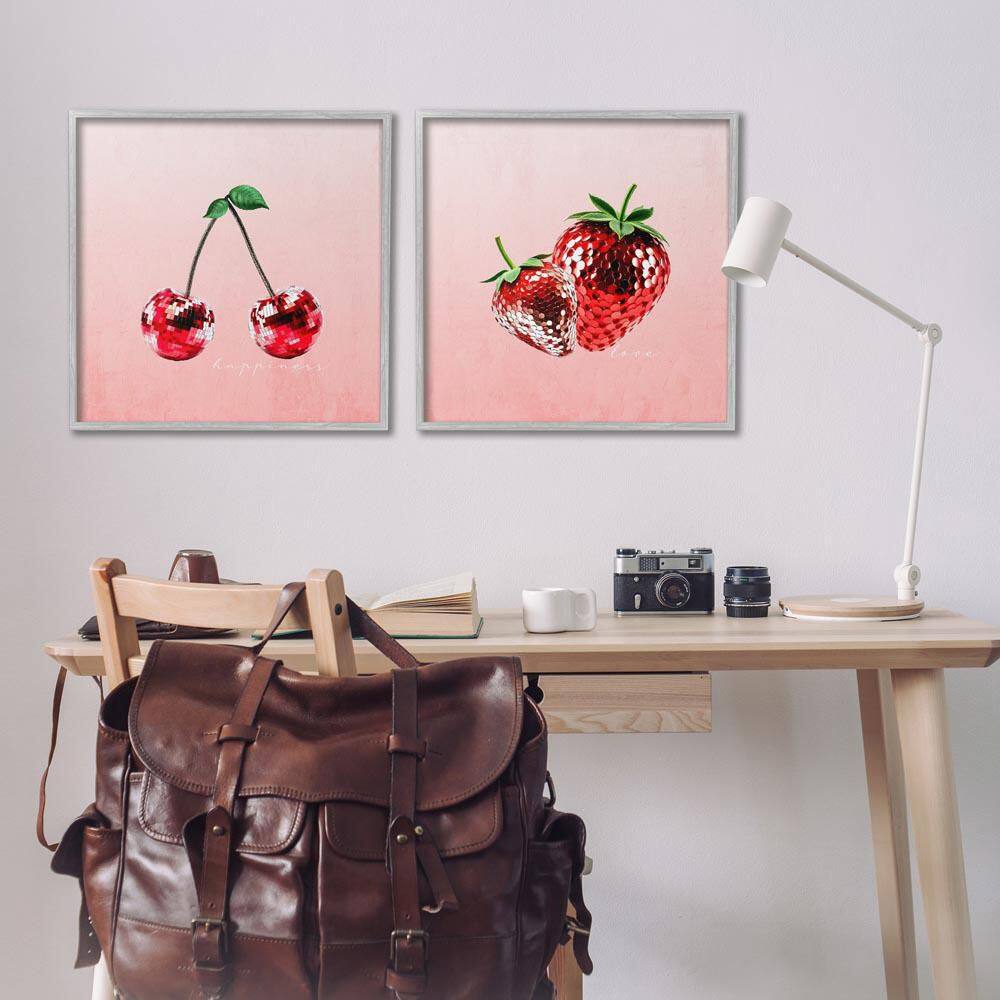 Happiness and Love Disco Fruits by Kim Allen 2-Piece Gray Framed Typography Giclee Art Print 24 in. x 24 in. price history on PriceWatchPro