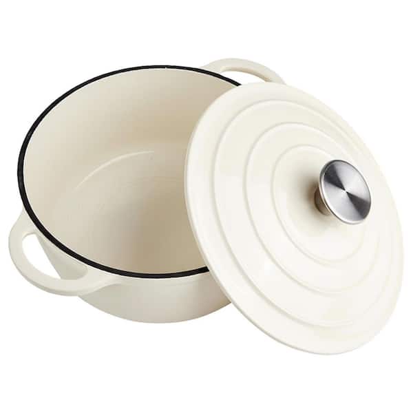 6 Quart Enameled Cast Iron Nonstick Stock Pot in Cream with Lid Dual Handles Oven Safe Versatile Cooking, 1-Piece