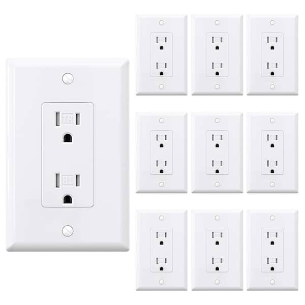 Commercial Electric Decor 15 Amp Tamper-Resistant Outlet with Midway Wall Plate, White (10-Pack)