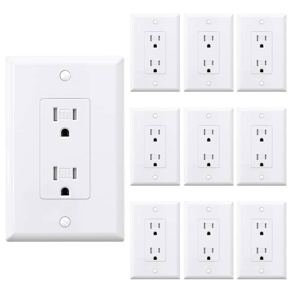 ELEGRP Decor 15 Amp Tamper-Resistant Single Outlet with Midway Wall Plate, White (10-Pack)