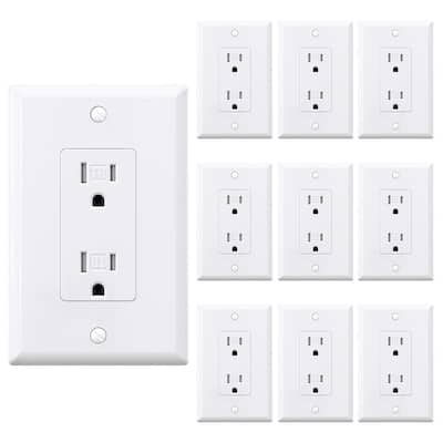 Decor 15 Amp Tamper-Resistant Outlet With Midway Wall Plate, White (10-Pack)