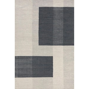 Emily Henderson Blue Jay Colorblocked Wool Gray 4 ft. x 6 ft. Indoor/Outdoor Patio Rug