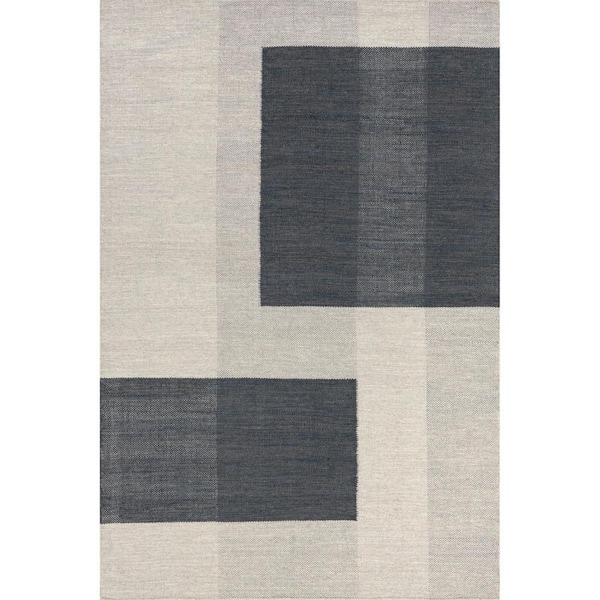 RUGS USA Blue Jay Colorblocked Wool Gray 4 ft. x 6 ft. Indoor/Outdoor Patio Rug