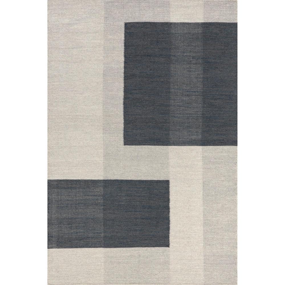 Blue and Gray Wool Rectangular Area Rug, 5' x 8'