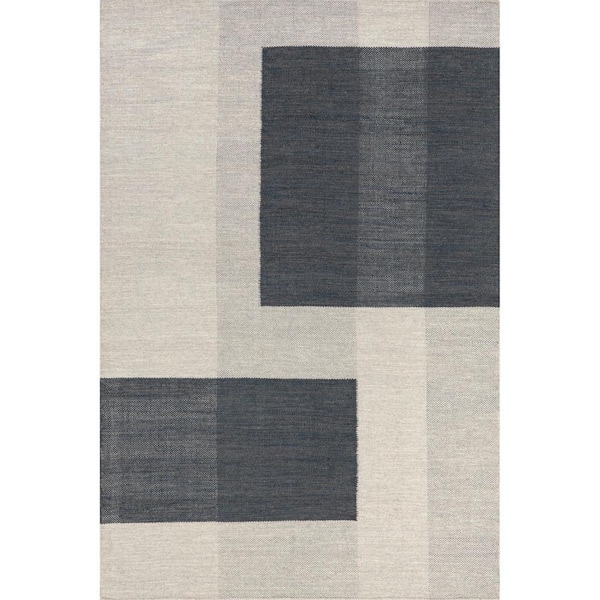 RUGS USA Emily Henderson Blue Jay Colorblocked Wool Gray 5 ft. x 8 ft. Indoor/Outdoor Patio Rug