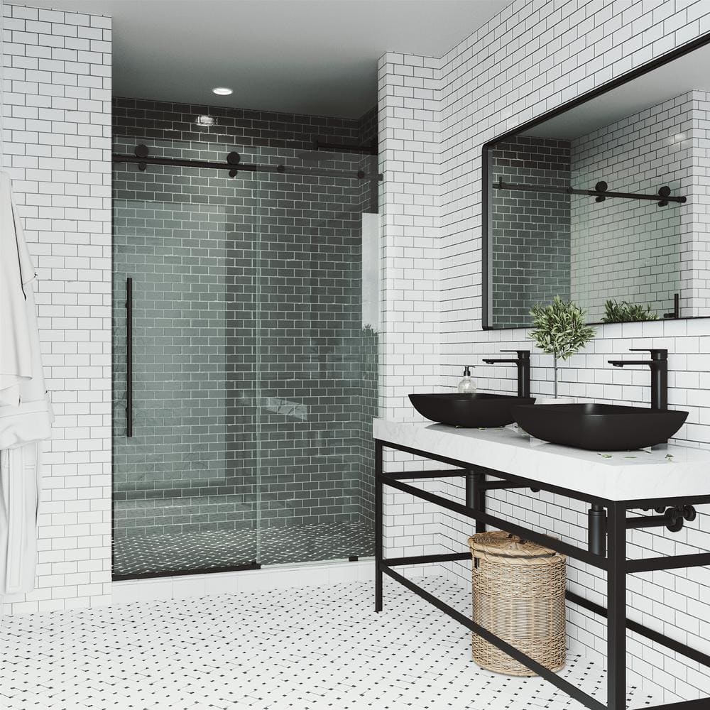Elan E-Class 64" Matte Black Frameless Sliding Shower Door
