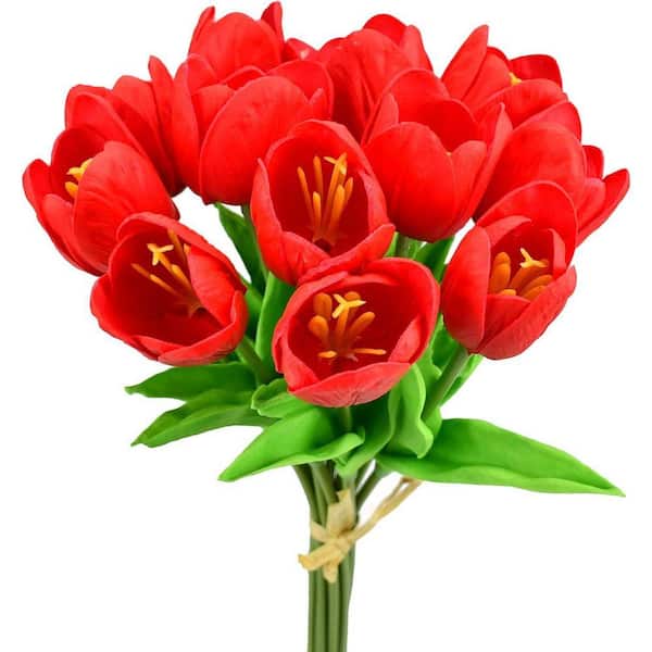 13.5 in. Red Indoor/Outdoor Artificial Tulips Flower, 12 PCS