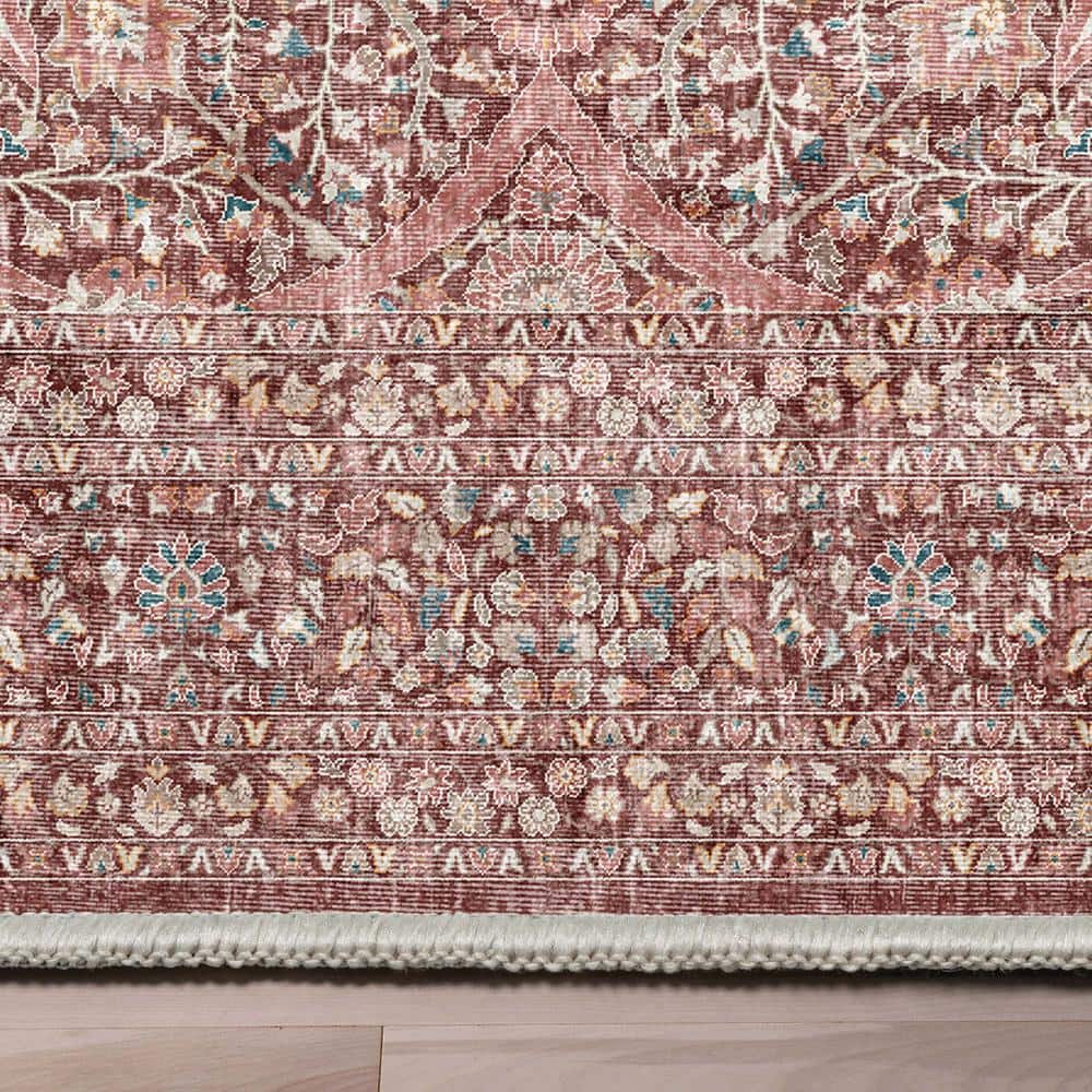 Asha Isolde Vintage Red Chenille Flat-Weave Area Rug