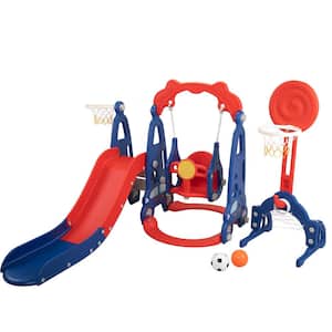 Indoor and Outdoor 5 in 1 Playset with Slide, Swing, 2 Basketball Hoops, Football and Ring toss for Toddler