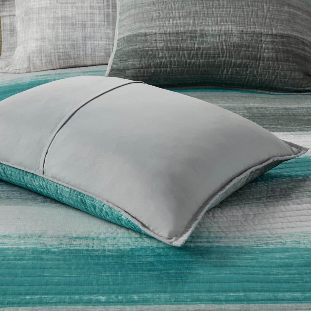 Aqua and Gray Reversible Microfiber Full Quilt Set