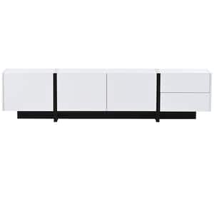 Contemporary White TV Stand TV Console Fits TVs up to 80 in. with 3 Storage  Drawers and 2 Shelves