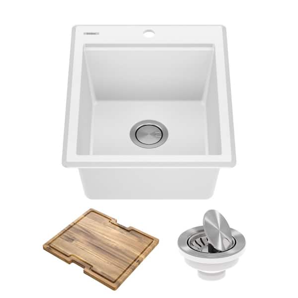 KRAUS Bellucci White Granite Composite 18 in. 1-Hole Drop-in Workstation Bar Sink with Accessories