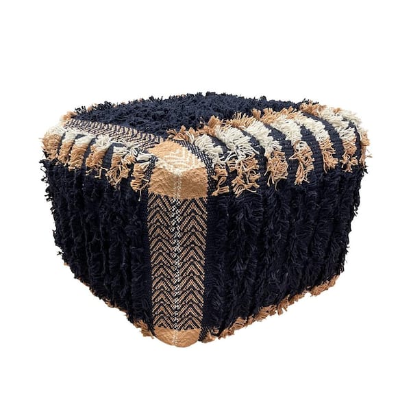 HomeRoots Amelia Blue Cotton Square Cube Ottoman