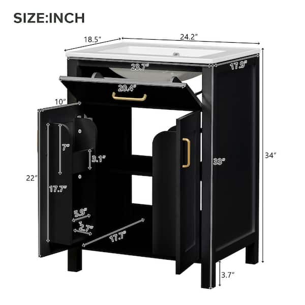 Virubi Space-Saving 24 in. W Single Sink Black Bath Vanity with